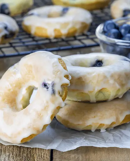 Baked Blueberry Donuts with Lemon Glaze