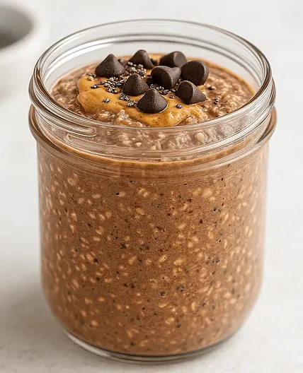 Lower‑Calorie High‑Protein Chocolate Peanut Butter Overnight Oats (with regular PB & milk)