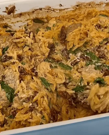Creamy Meatball Orzo Bake