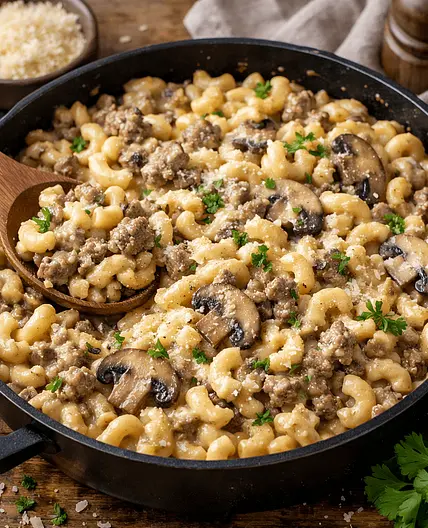 Garlic Parmesan Hamburger Helper with Mushrooms (One Pot)