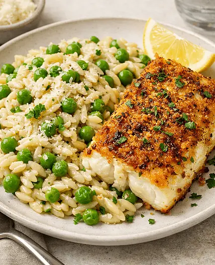 Light Creamy Parmesan Orzo with Peas