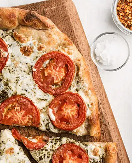 Sheet-Pan Pesto Ciabatta Pizza with Italian Ground Beef, Fresh Tomatoes & Mushrooms