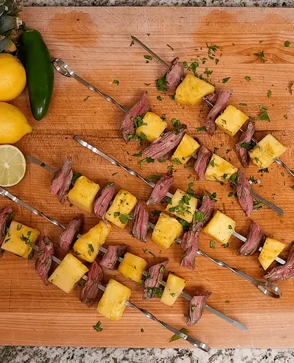 Grilled Pineapple Skirt Steak Skewers with Citrus Marinade