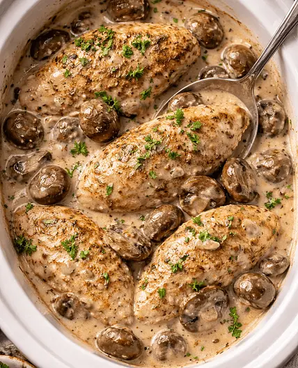 Creamy Chicken and Mushrooms (Oven & Slow Cooker Instructions)