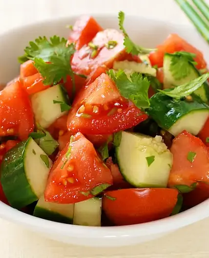 Cucumber Tomato Salad with Soy-Sesame Dressing