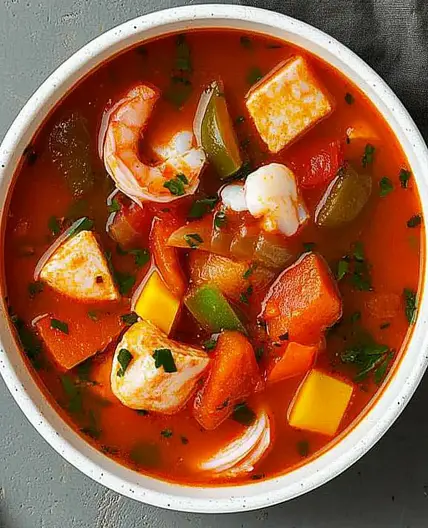 Savory Seafood Soup with Salmon and Shrimp in One Pot