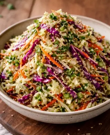Crunchy Asian Cabbage Slaw with Addictive Sesame Dressing