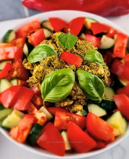 Keto Chicken Salad with Pesto Sauce for Lunch or Light Dinner