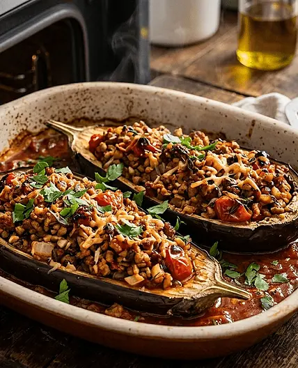 Aubergine mit veganem Hack