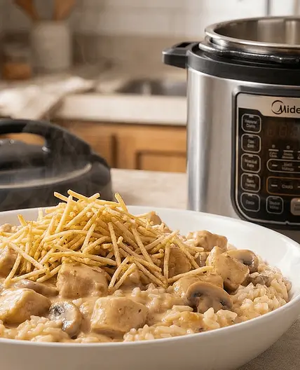 Risoto de Estrogonofe de Frango na Pressão
