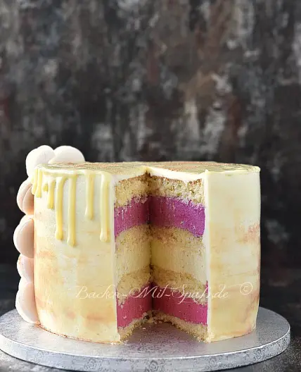 Mango-Himbeer-Waldfrucht-Mousse-Torte