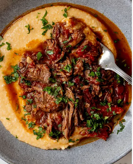 Shredded Beef with Cheesy Grits