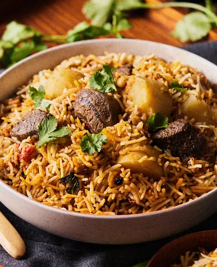 Mauritian beef and potato biryani 