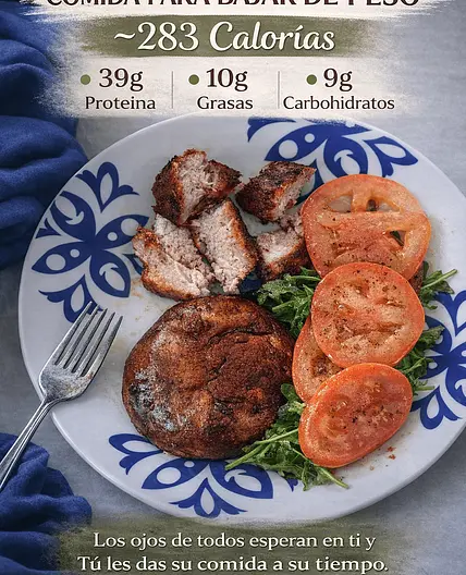 Lomo de Cerdo con hojas de rugula, tomate y pimientos dulce.