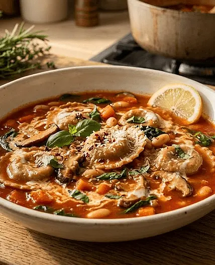 One-Pot Vegetarian Ravioli Soup