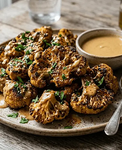 Roasted cauliflower with Brown Butter–Tahini–Lemon Sauce