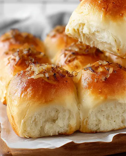 Soft Sourdough Onion Rolls