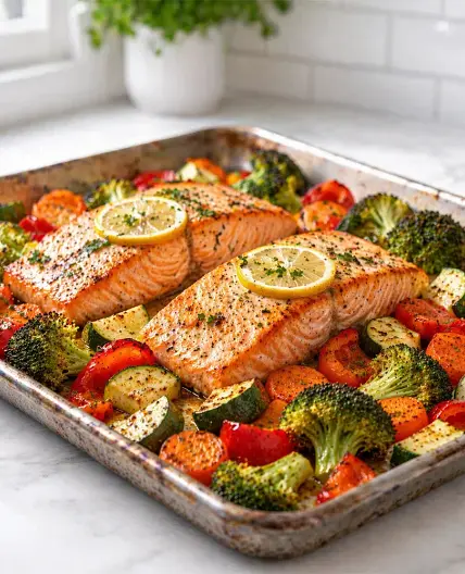One-Pan Healthy Salmon - Vegetables Recipe