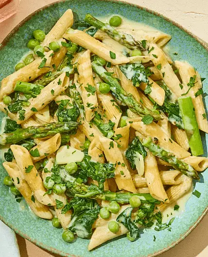 Baked Lemon Boursin Pasta with Spring Vegetables