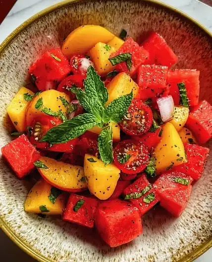 Easy Summer Peach Watermelon Salad