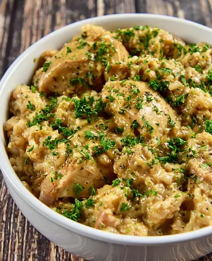 One Pan Smothered Chicken and Rice
