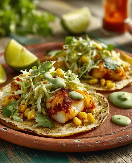 Fish Tacos With Creamy Avocado Slaw