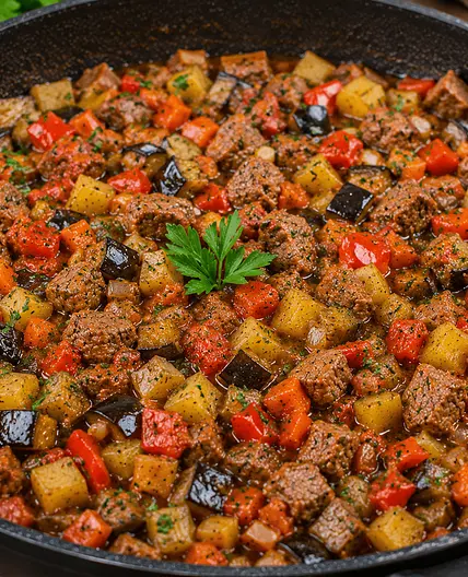 Ajapsandali / Gemüseauflauf mit Fleisch und Kartoffel