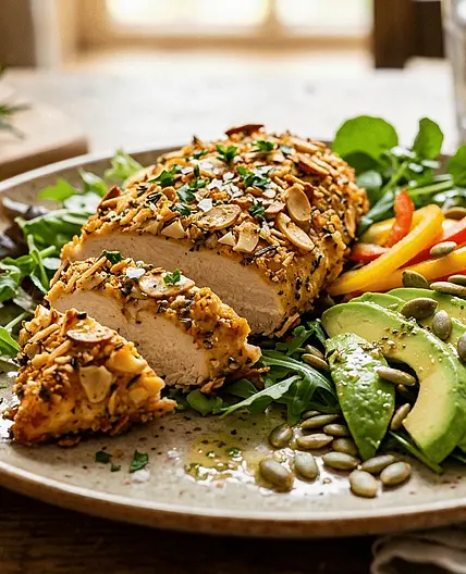 Keto Almond Crusted Chicken and Salad