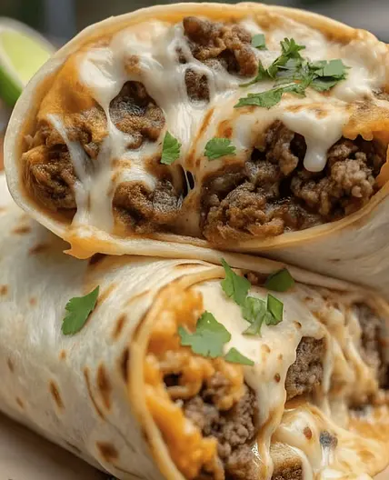 Cheesy beef burrito