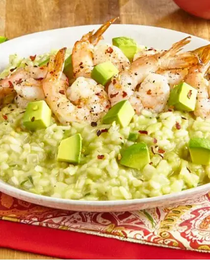 Cheesy Avocado Risotto with Shrimp