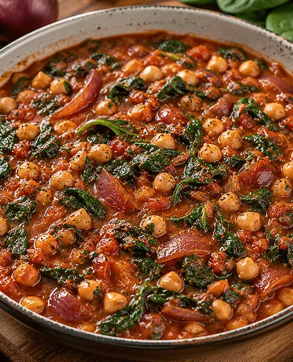 Chickpea, Red Onion and Spinach Tomato Stew