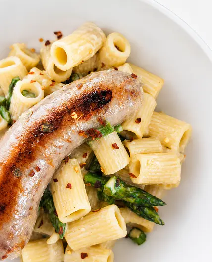Creamy Rigatoni with Italian Sausage & Asparagus