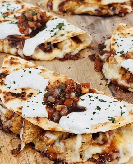 Blackstone BBQ Chicken Quesadillas with Balsamic Relish