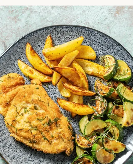 COTOLETTE DI POLLO ALLA PALERMITANA CON ZUCCHINE E PATATE