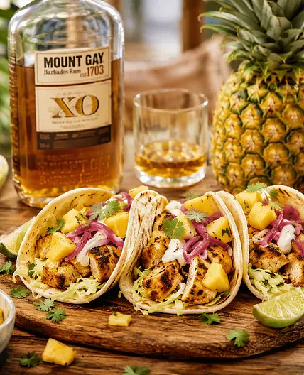 Rum-Lime Chicken Tacos with Pineapple & Pickled Red Onion