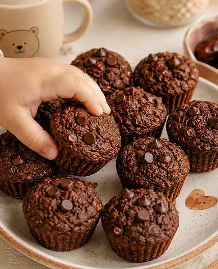 Soft oat, date, and cocoa muffins
