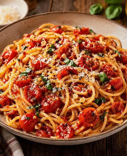 Roasted Cherry Tomato Sauce with Spaghetti