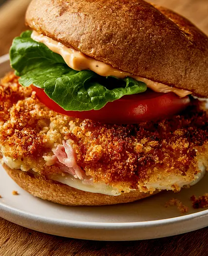 Chicken Cordon Bleu Burgers (Breaded & Baked)