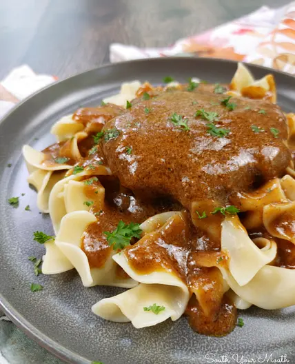 Shortcut Crock Pot Hamburger Steaks & Gravy