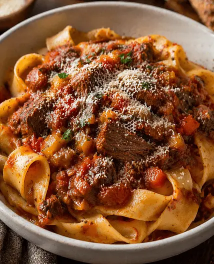 Beef Shoulder Ragù with Bell Peppers and Pappardelle