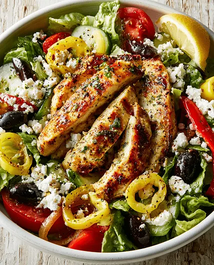 Greek Chicken Salad with Homemade Red Wine Vinaigrette