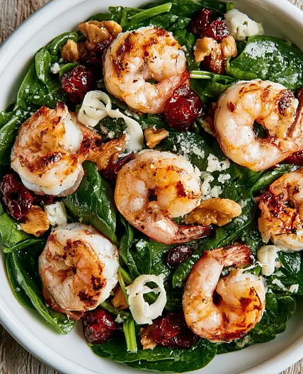 Rustic Spinach and Shrimp Salad with Walnuts & Pecorino