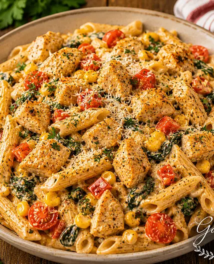 Creamy Cajun Corn & Chicken Pasta