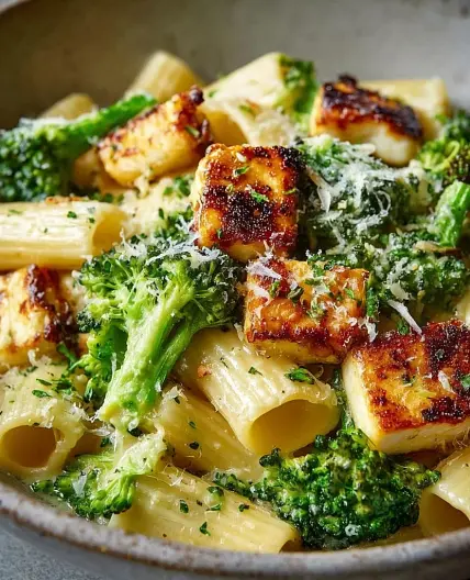 Creamy Halloumi Pasta with Garlic and Broccoli