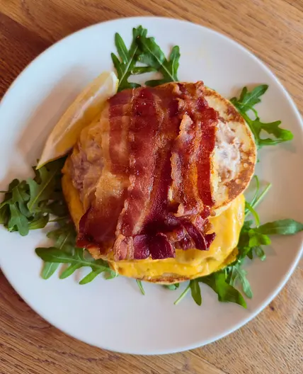 Bacon Brie Breakfast Stack Using Promise Gluten Free English Muffins