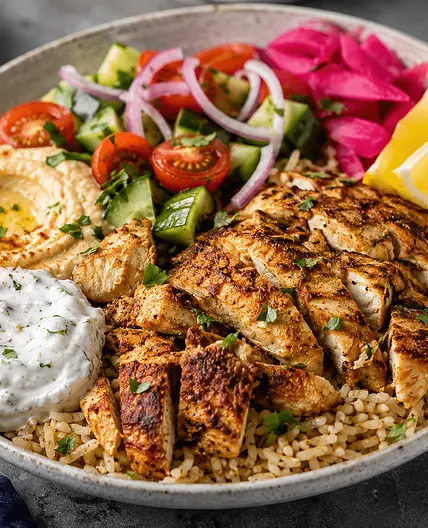 Chicken shawarma rice bowls