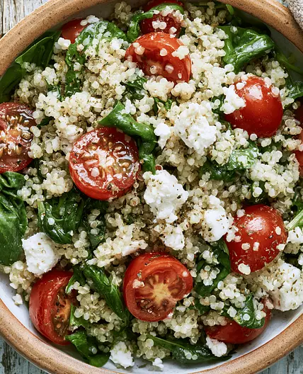 Spinach Tomato Goat Cheese Quinoa Salad