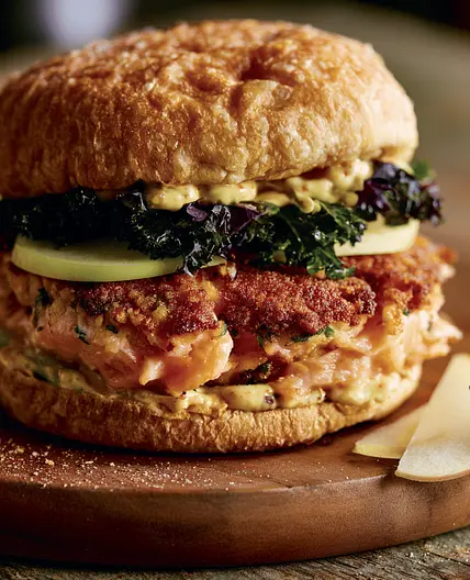 Easy Salmon Burger with Dijon Sauce and Apple