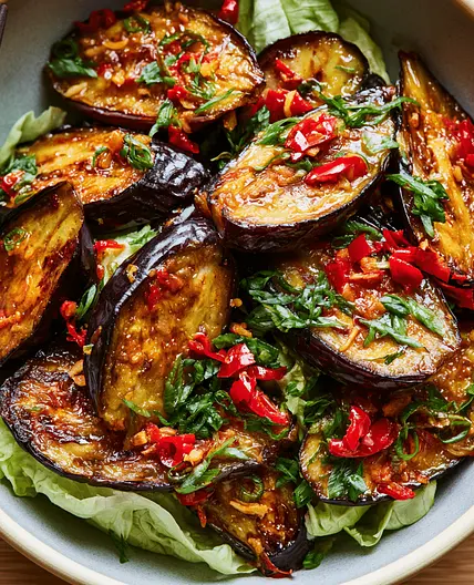 Spicy Japanese Eggplant Salad with Soy-Mirin Dressing