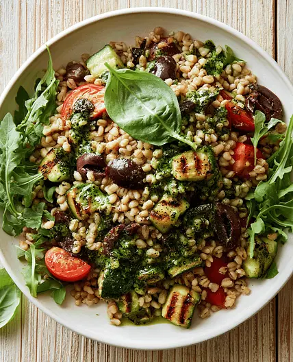 Summer Vegetable Barley Salad with Basil Vinaigrette